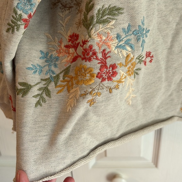 Driftwood French Terry Gathered Sleeve Pullover Sweatshirt NWT. Embroidered - Picture 3 of 10